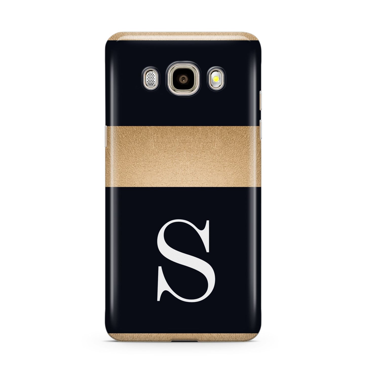 Personalised Black Gold Monogram Initial Samsung Galaxy J7 2016 Case on gold phone