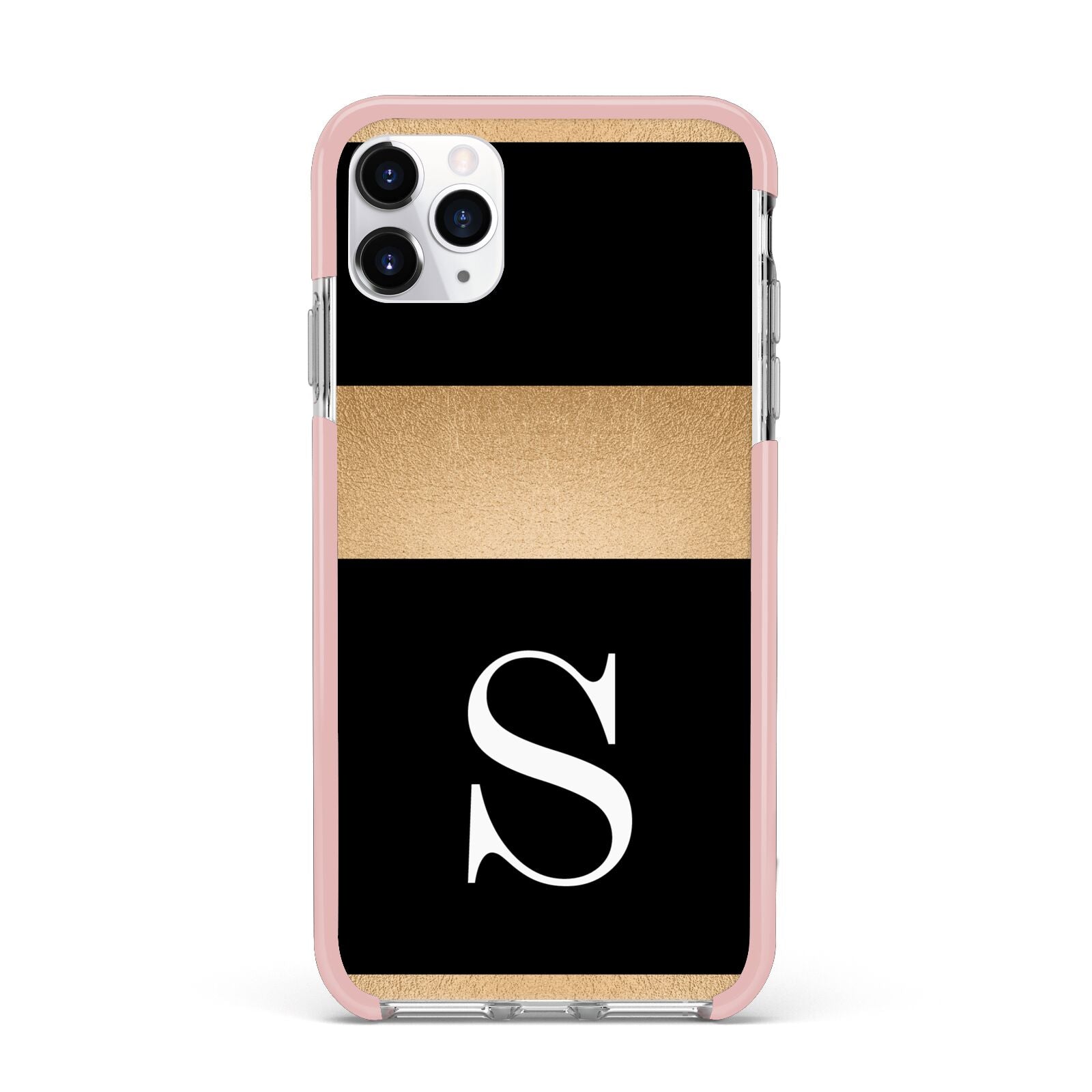 Personalised Black Gold Monogram Initial iPhone 11 Pro Max Impact Pink Edge Case