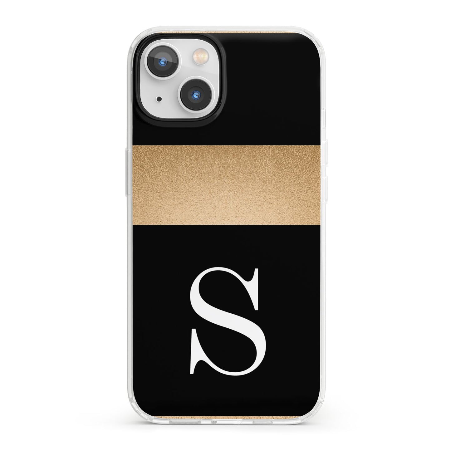 Personalised Black Gold Monogram Initial iPhone 13 Clear Bumper Case