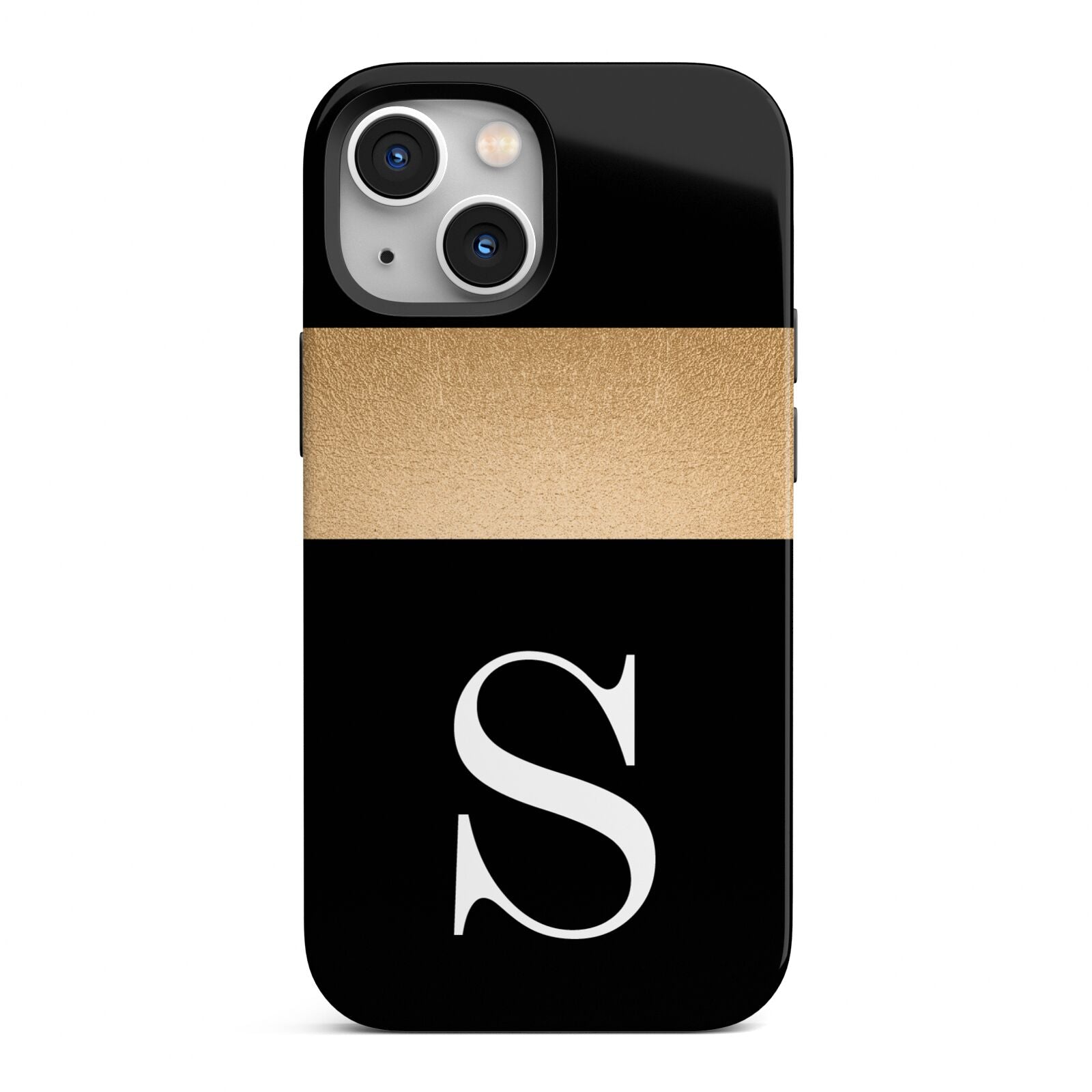 Personalised Black Gold Monogram Initial iPhone 13 Mini Full Wrap 3D Tough Case