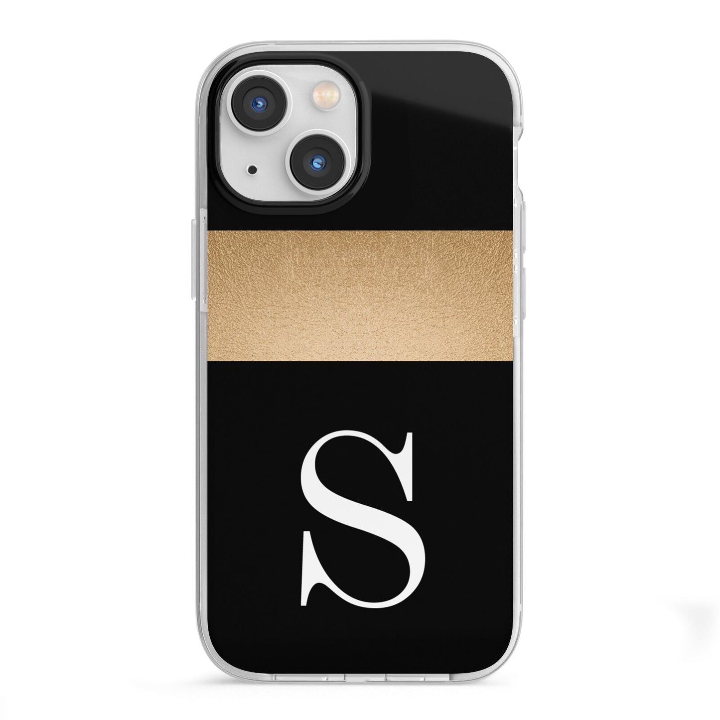 Personalised Black Gold Monogram Initial iPhone 13 Mini TPU Impact Case with White Edges