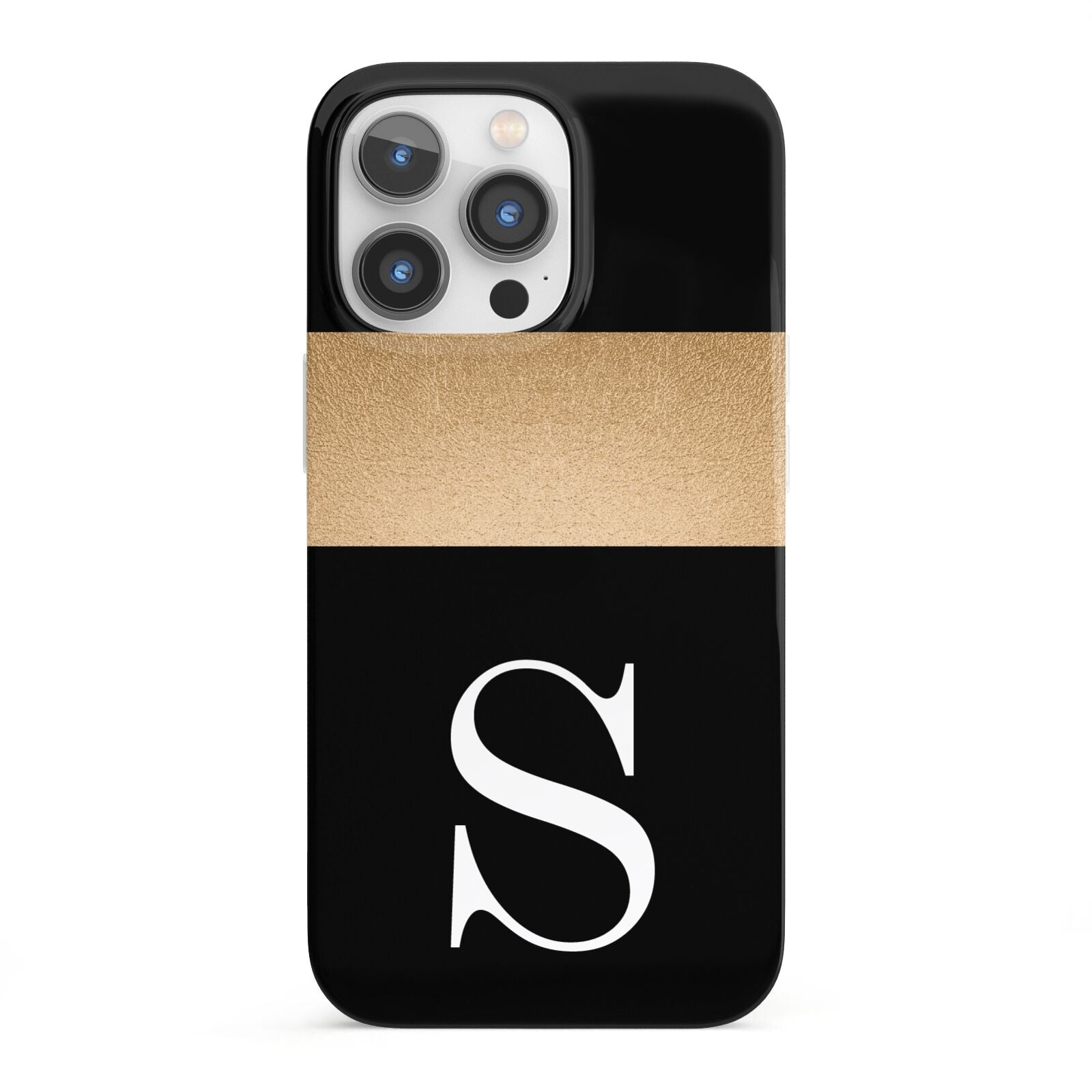 Personalised Black Gold Monogram Initial iPhone 13 Pro Full Wrap 3D Snap Case