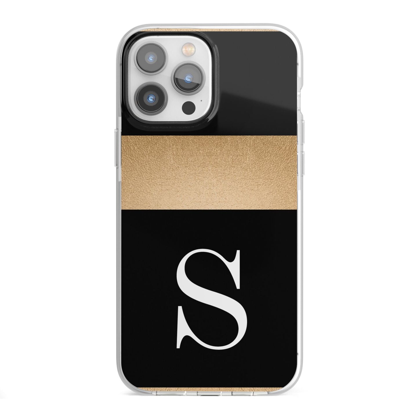 Personalised Black Gold Monogram Initial iPhone 13 Pro Max TPU Impact Case with White Edges