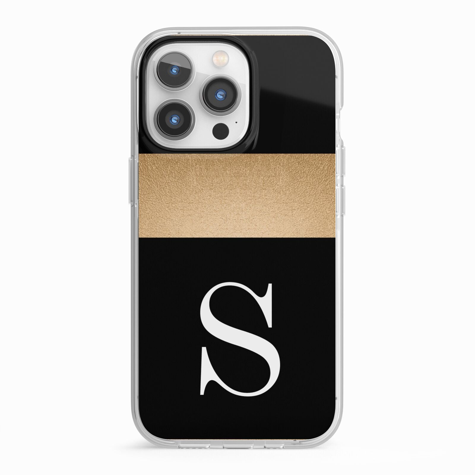 Personalised Black Gold Monogram Initial iPhone 13 Pro TPU Impact Case with White Edges