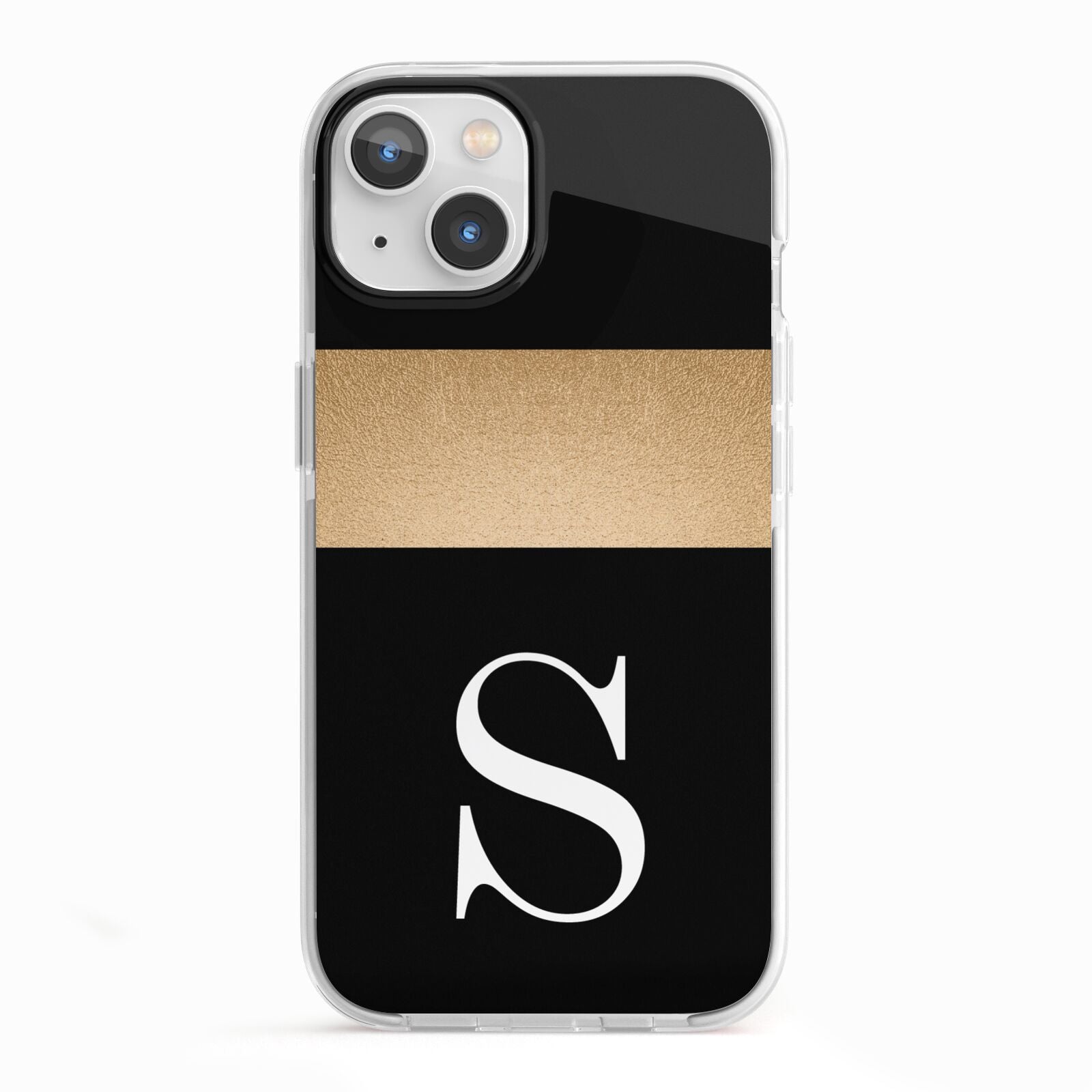 Personalised Black Gold Monogram Initial iPhone 13 TPU Impact Case with White Edges