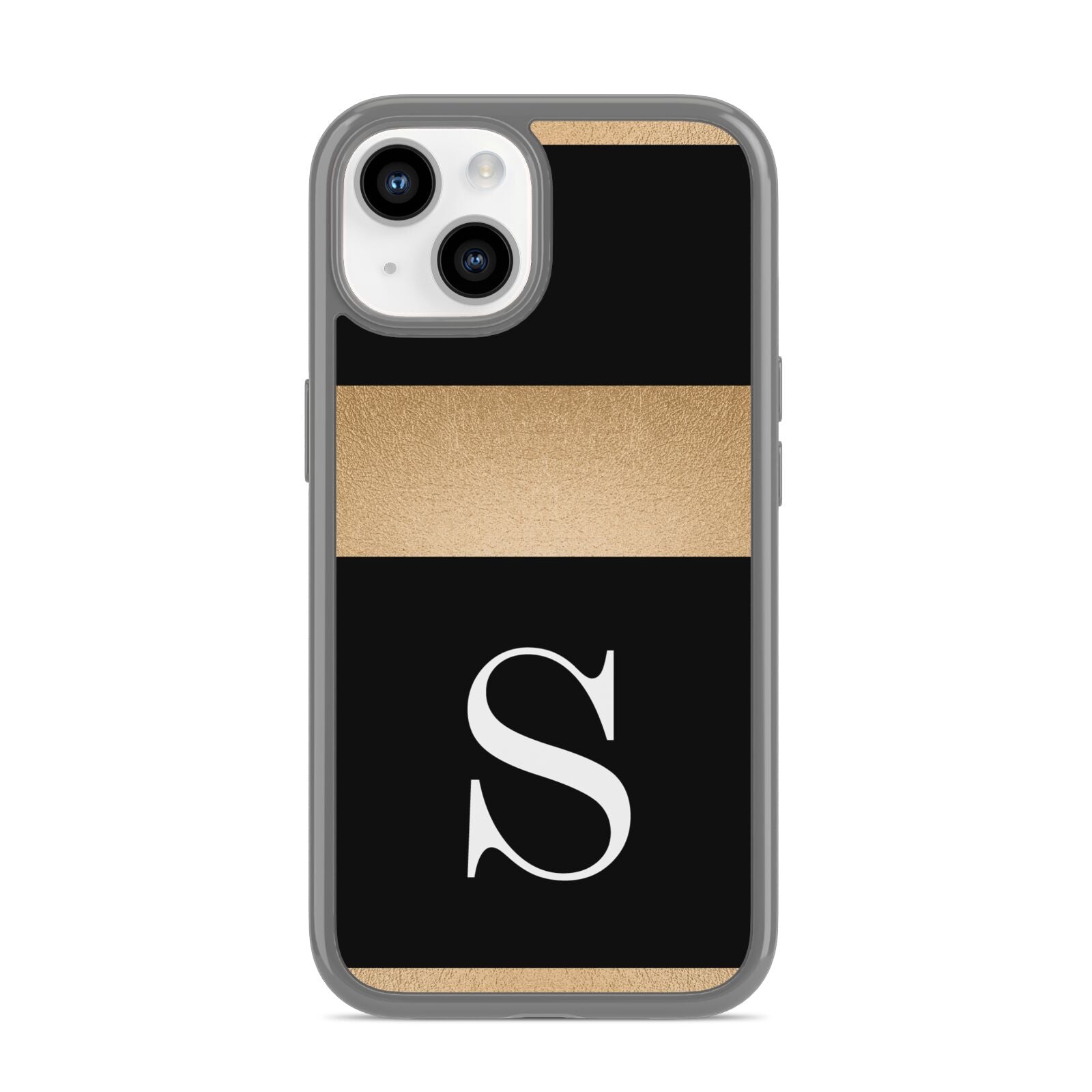 Personalised Black Gold Monogram Initial iPhone 14 Clear Tough Case Starlight