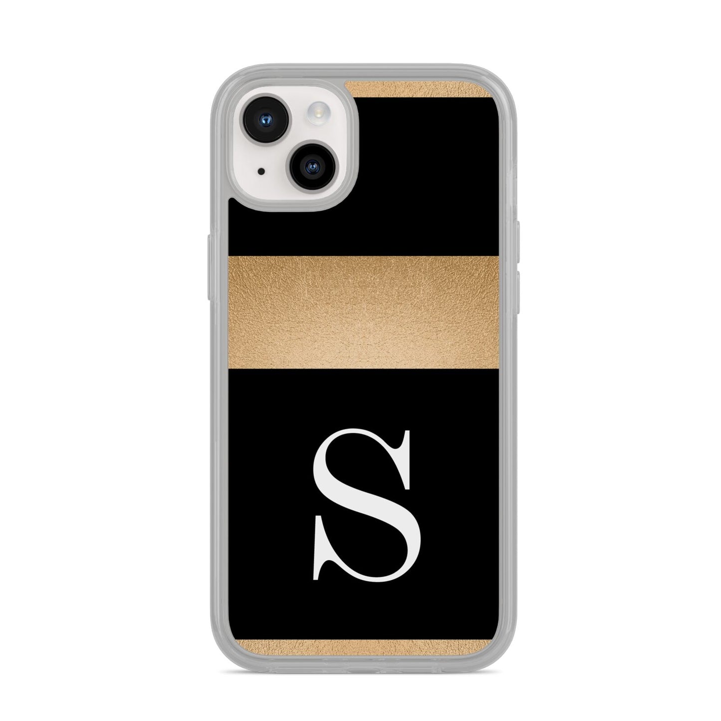 Personalised Black Gold Monogram Initial iPhone 14 Plus Clear Tough Case Starlight