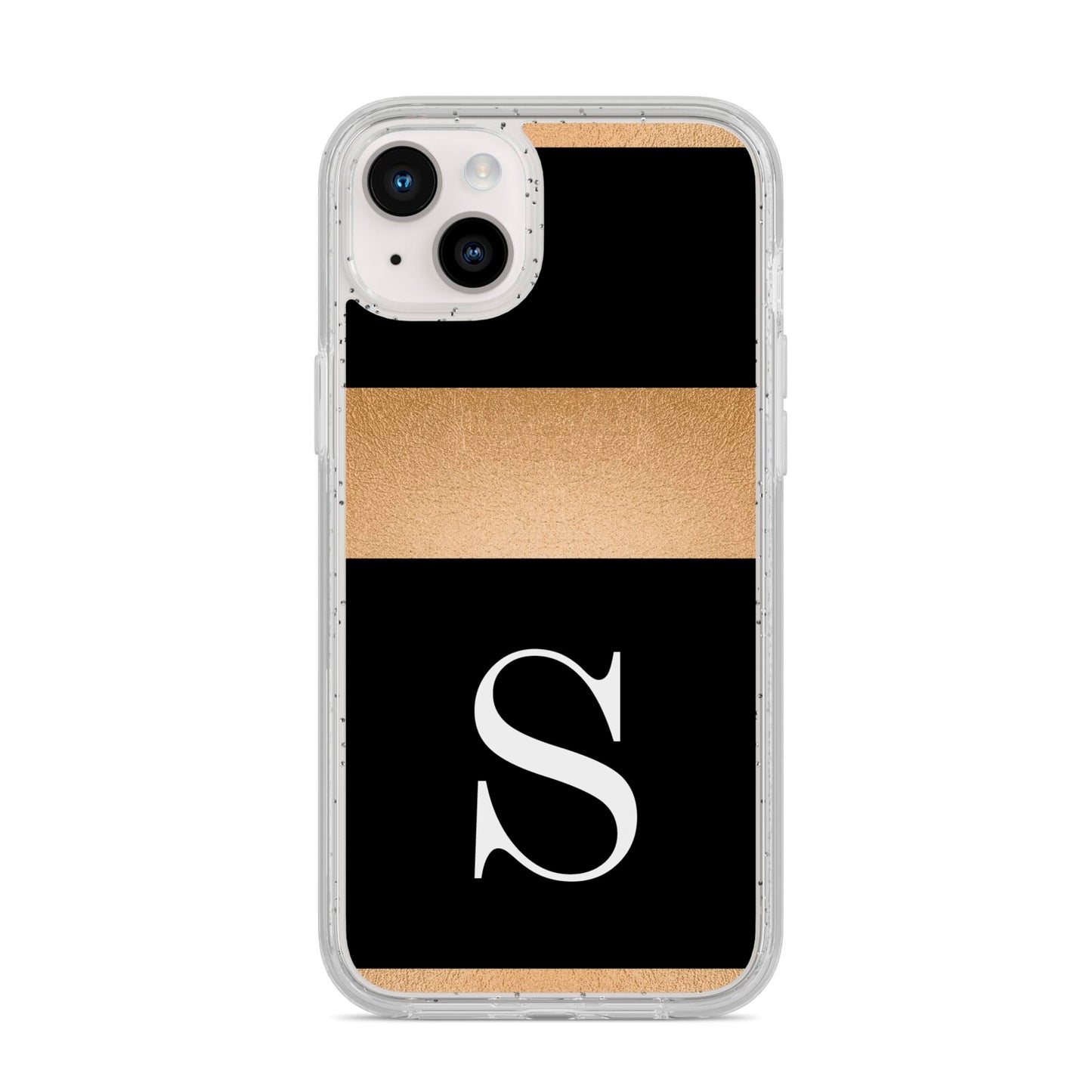 Personalised Black Gold Monogram Initial iPhone 14 Plus Glitter Tough Case Starlight