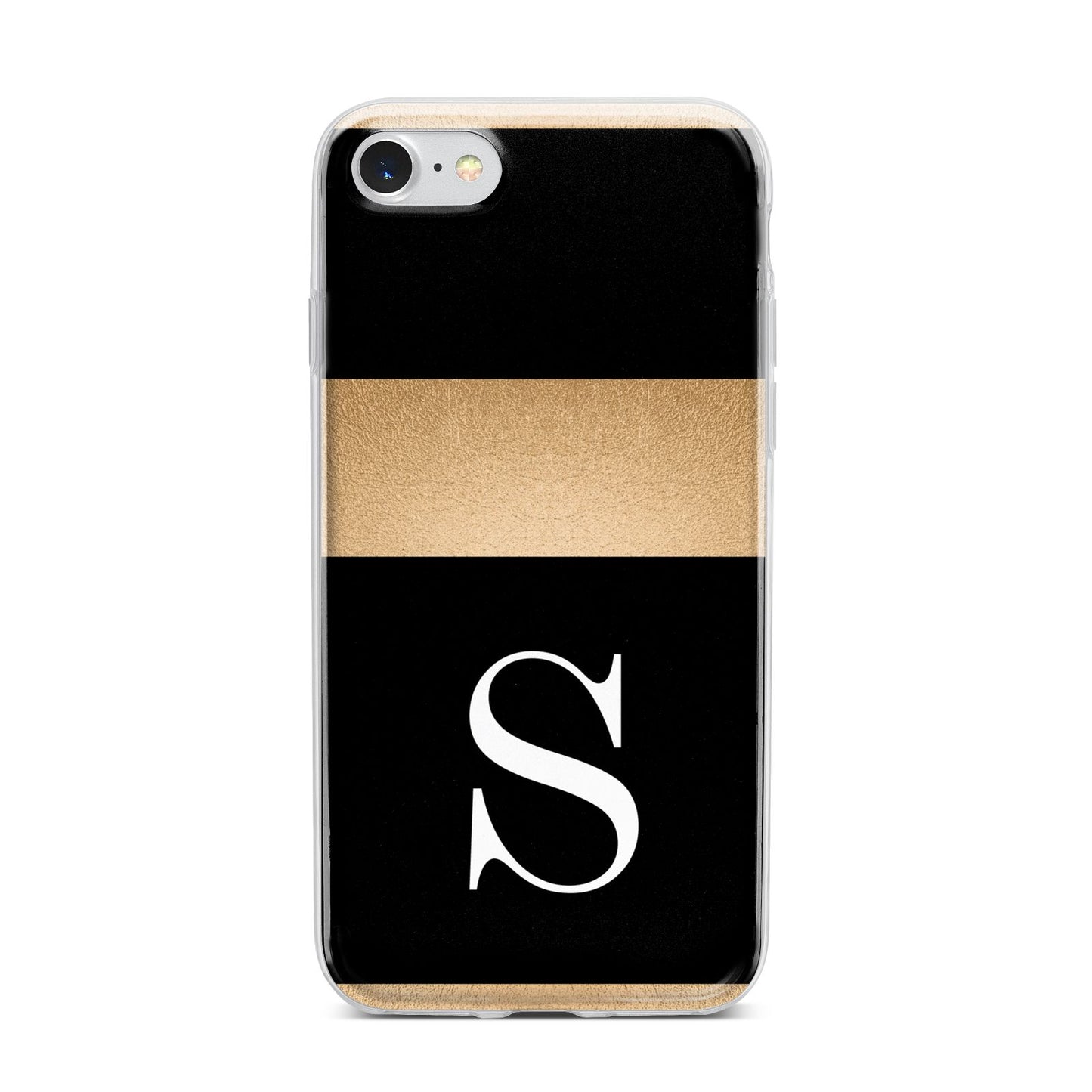 Personalised Black Gold Monogram Initial iPhone 7 Bumper Case on Silver iPhone