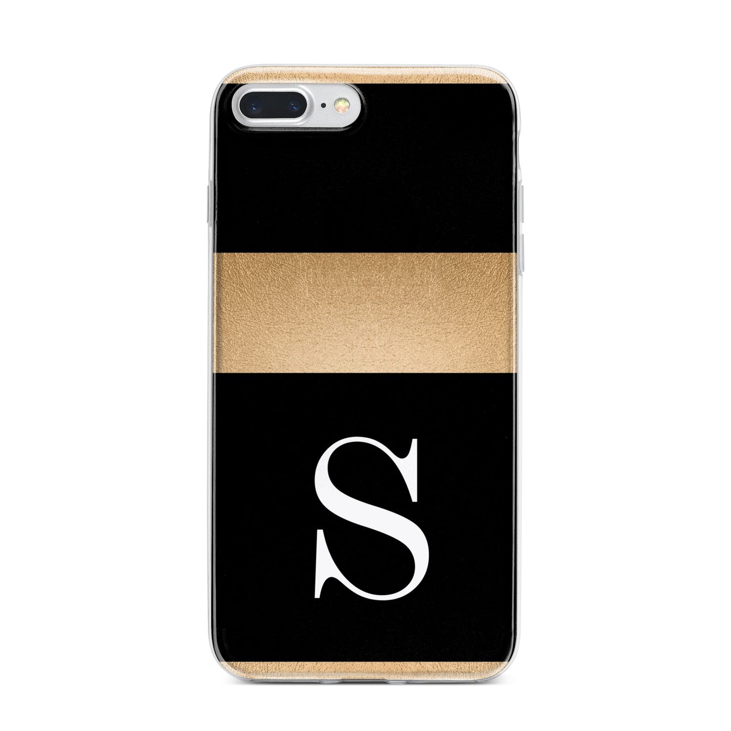 Personalised Black Gold Monogram Initial iPhone 7 Plus Bumper Case on Silver iPhone