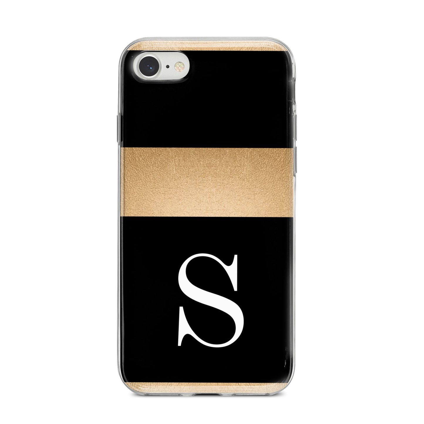 Personalised Black Gold Monogram Initial iPhone 8 Bumper Case on Silver iPhone