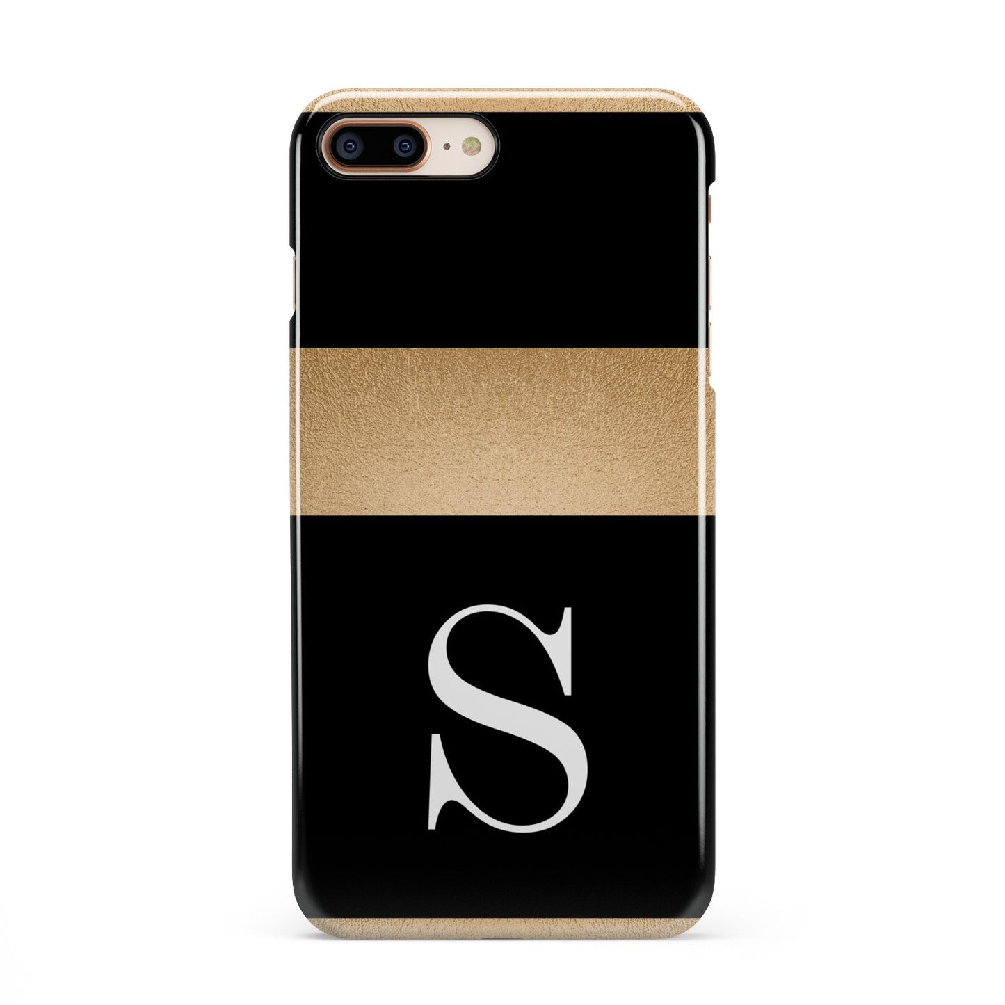 Personalised Black Gold Monogram Initial iPhone 8 Plus 3D Snap Case on Gold Phone