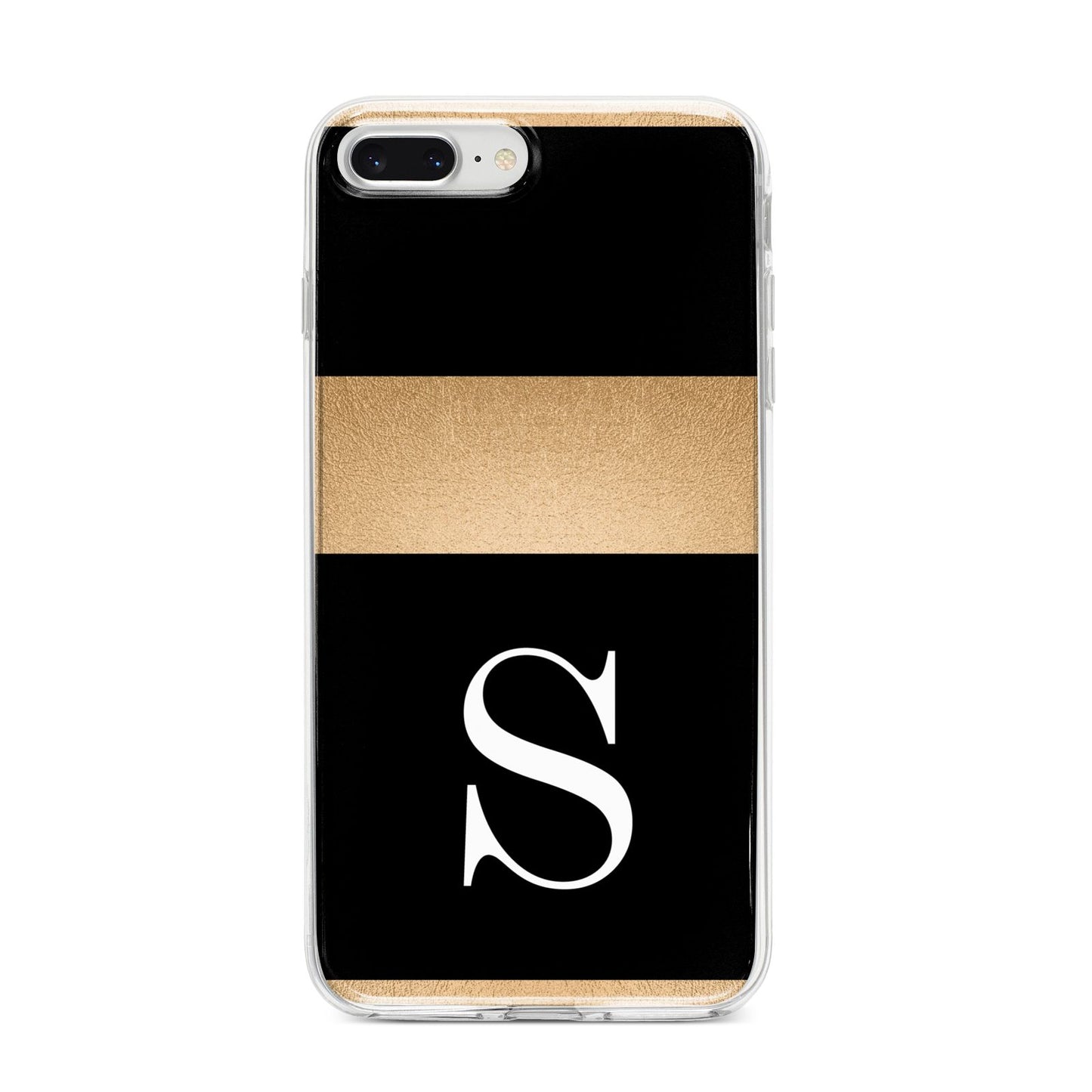 Personalised Black Gold Monogram Initial iPhone 8 Plus Bumper Case on Silver iPhone