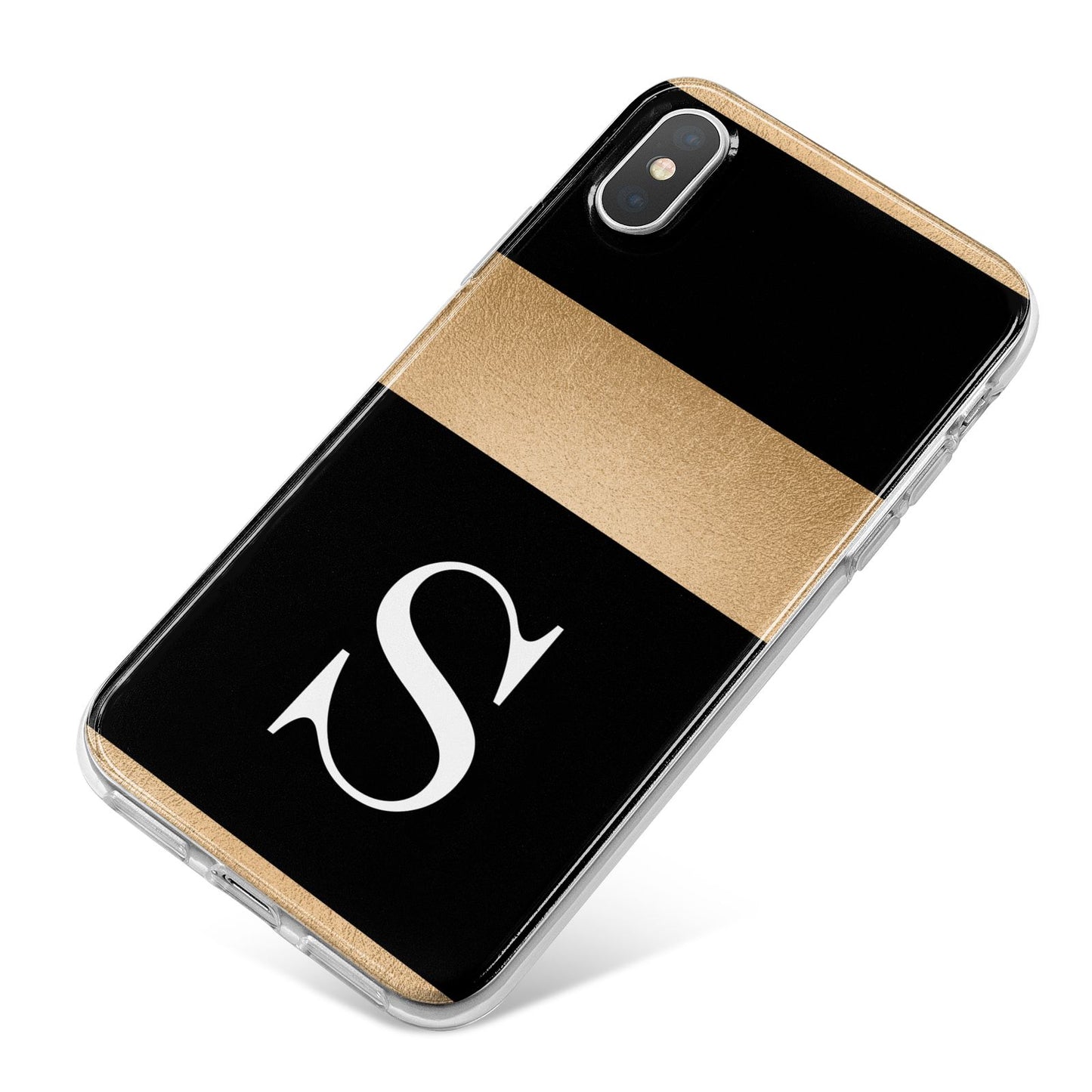 Personalised Black Gold Monogram Initial iPhone X Bumper Case on Silver iPhone