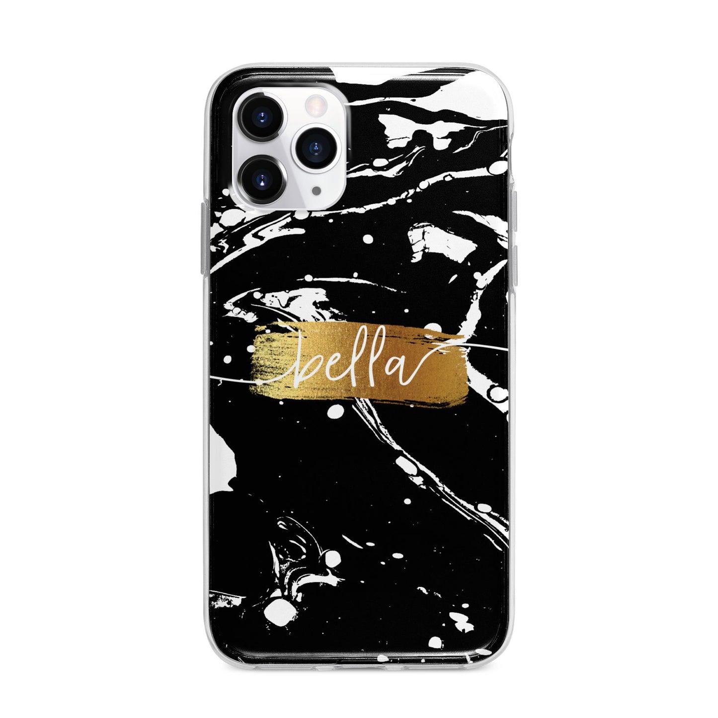 Personalised Black Gold Swirl Marble Apple iPhone 11 Pro Max in Silver with Bumper Case