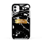 Personalised Black Gold Swirl Marble Apple iPhone 11 in White with Black Impact Case