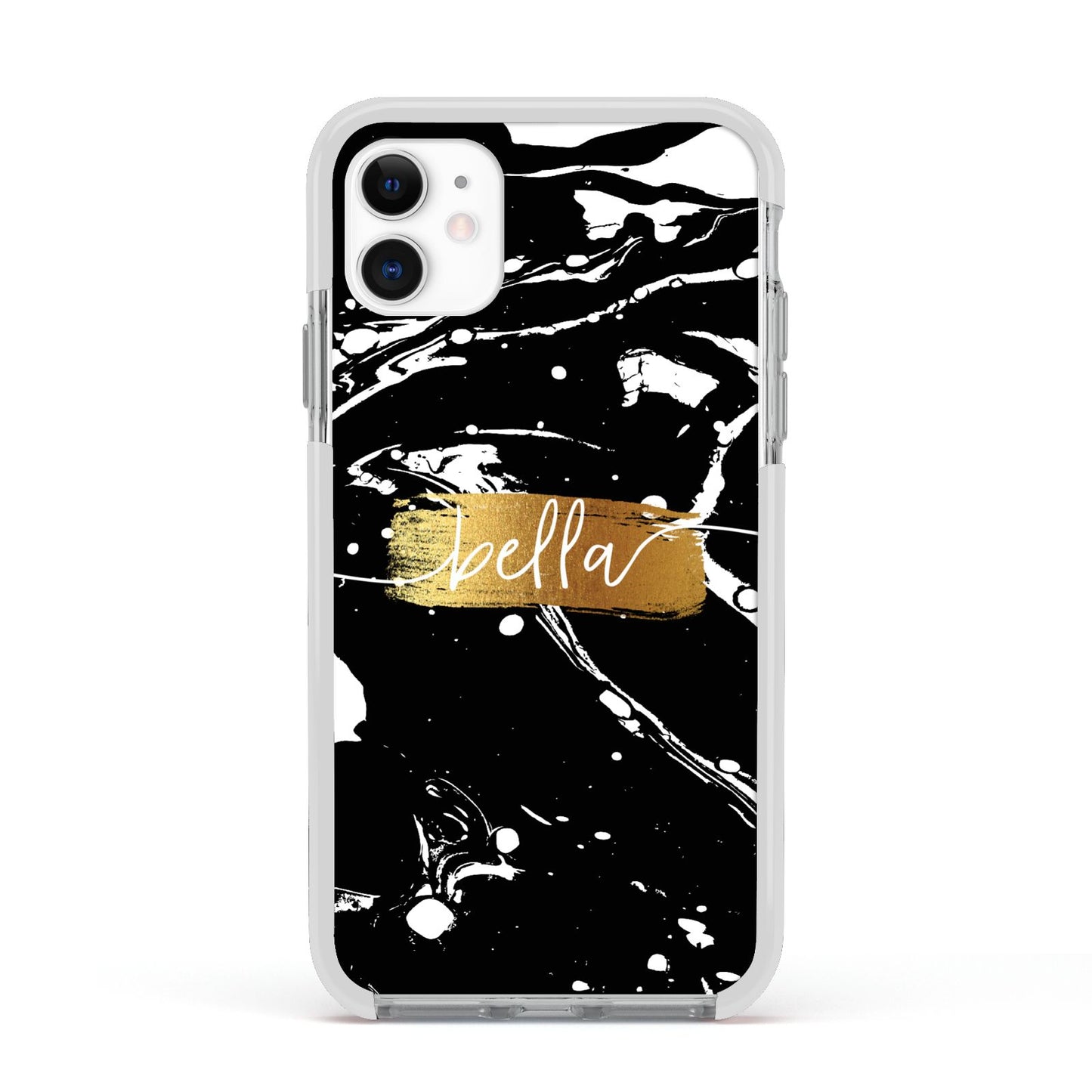 Personalised Black Gold Swirl Marble Apple iPhone 11 in White with White Impact Case