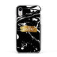 Personalised Black Gold Swirl Marble Apple iPhone XR Impact Case Black Edge on Silver Phone