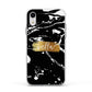 Personalised Black Gold Swirl Marble Apple iPhone XR Impact Case White Edge on Silver Phone