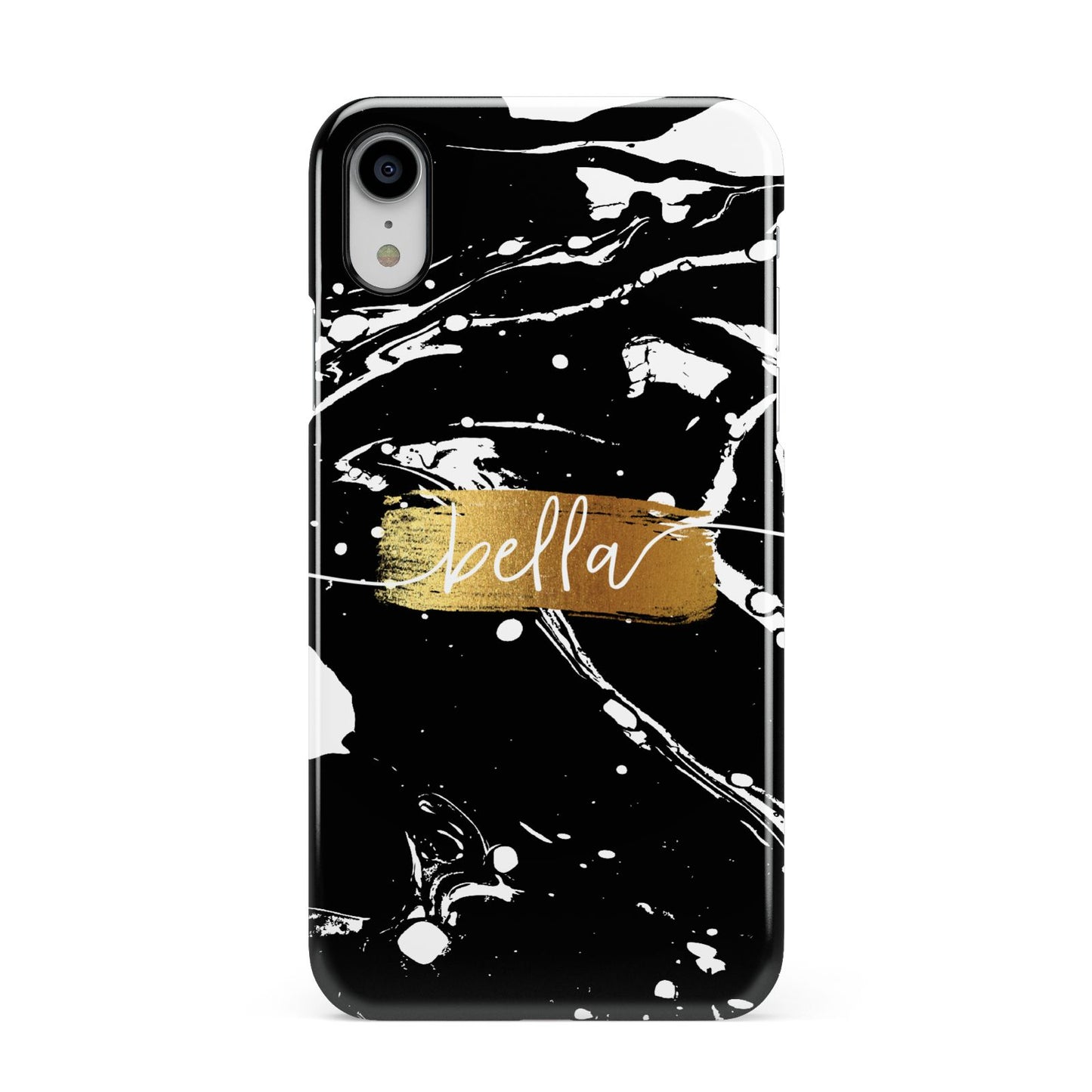 Personalised Black Gold Swirl Marble Apple iPhone XR White 3D Snap Case