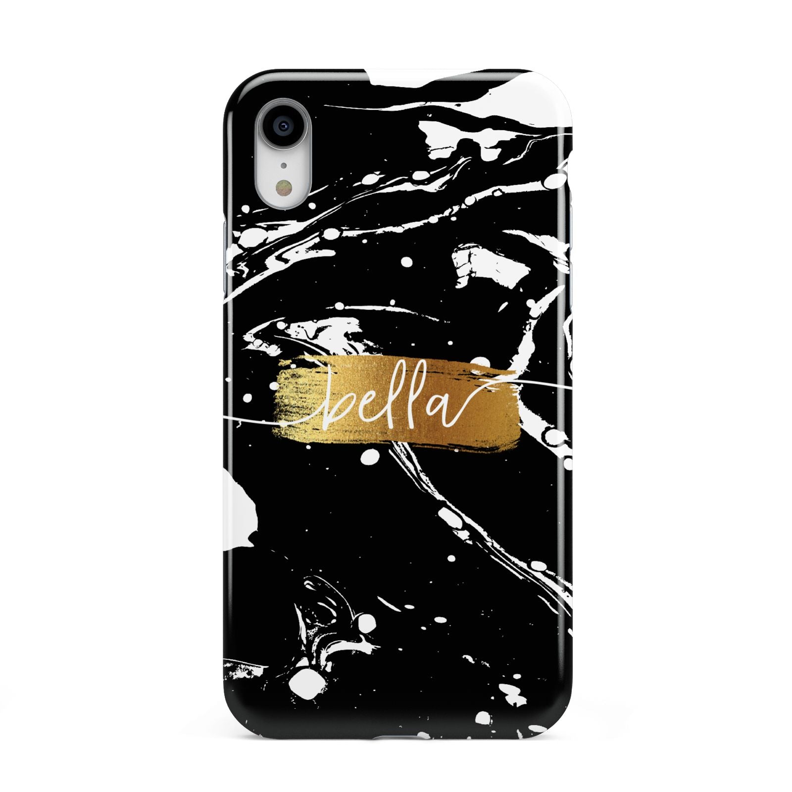 Personalised Black Gold Swirl Marble Apple iPhone XR White 3D Tough Case