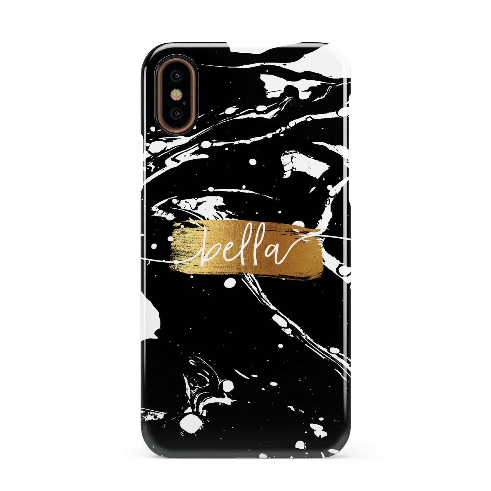 Personalised Black Gold Swirl Marble Apple iPhone XS 3D Snap Case