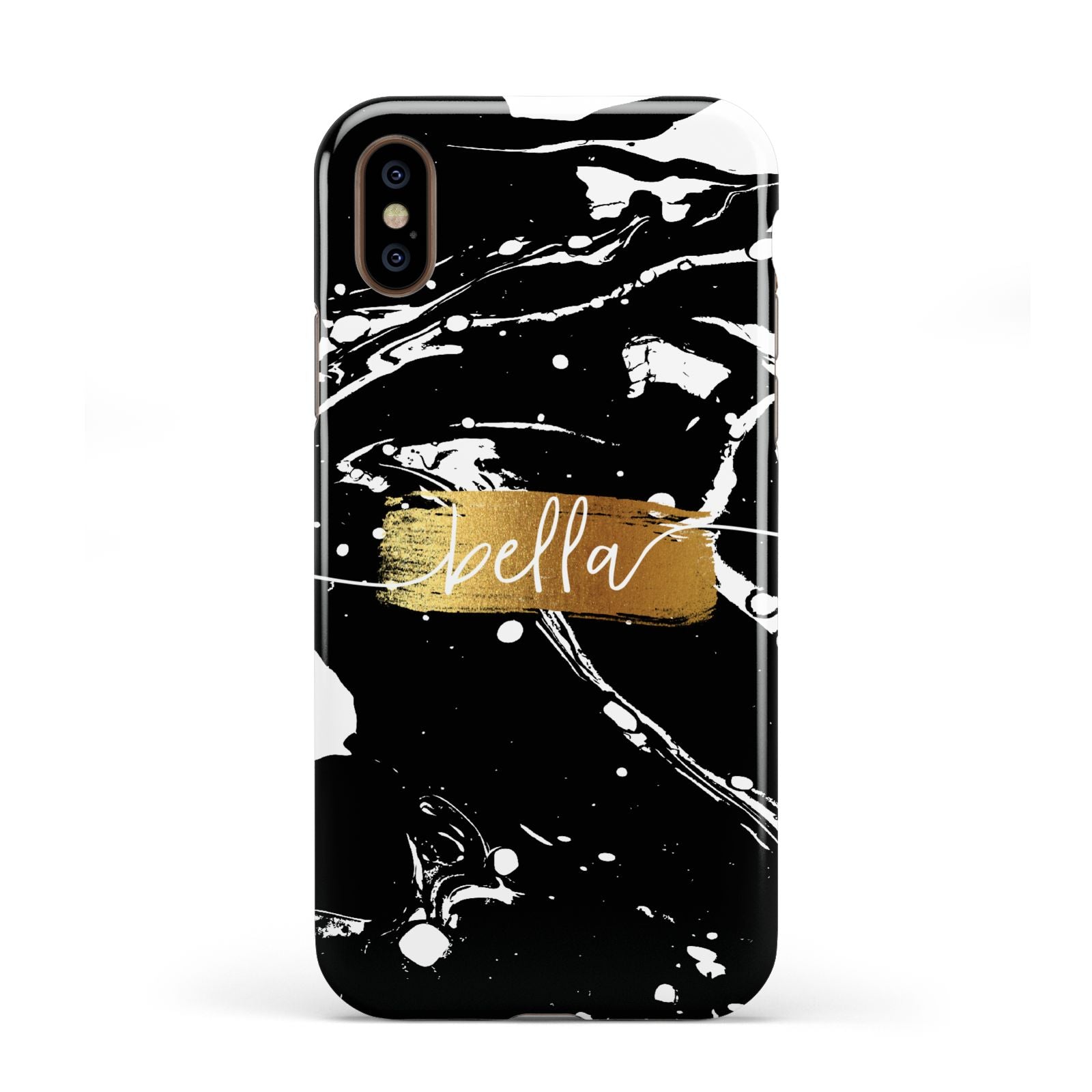 Personalised Black Gold Swirl Marble Apple iPhone XS 3D Tough
