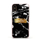 Personalised Black Gold Swirl Marble Apple iPhone Xs Impact Case Pink Edge on Gold Phone