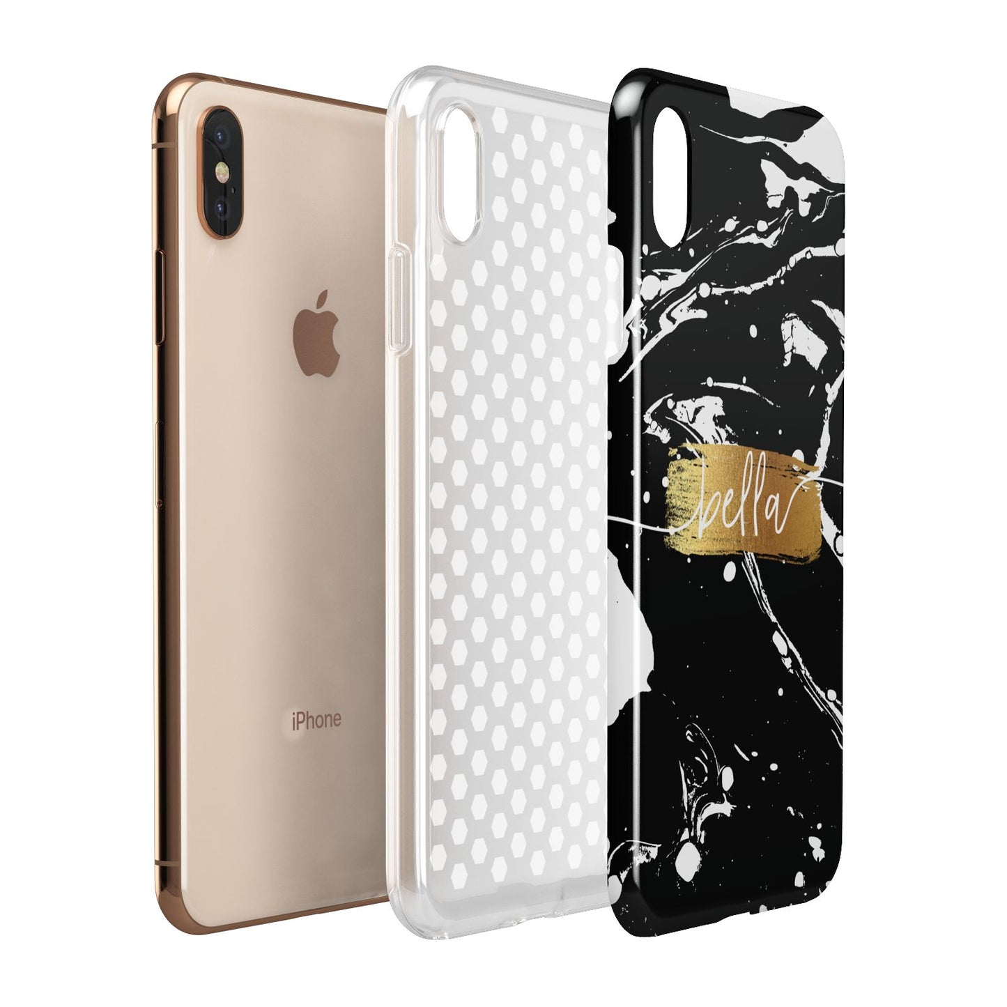 Personalised Black Gold Swirl Marble Apple iPhone Xs Max 3D Tough Case Expanded View