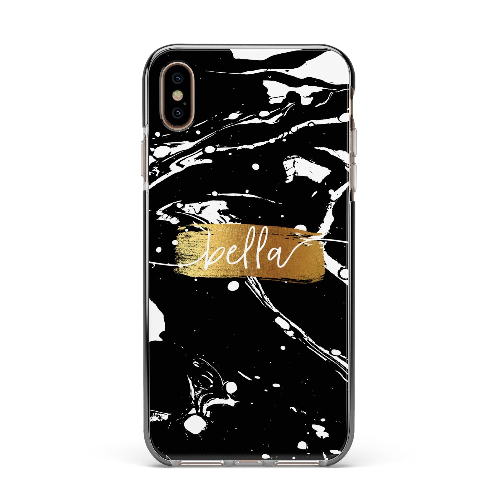 Personalised Black Gold Swirl Marble Apple iPhone Xs Max Impact Case Black Edge on Gold Phone