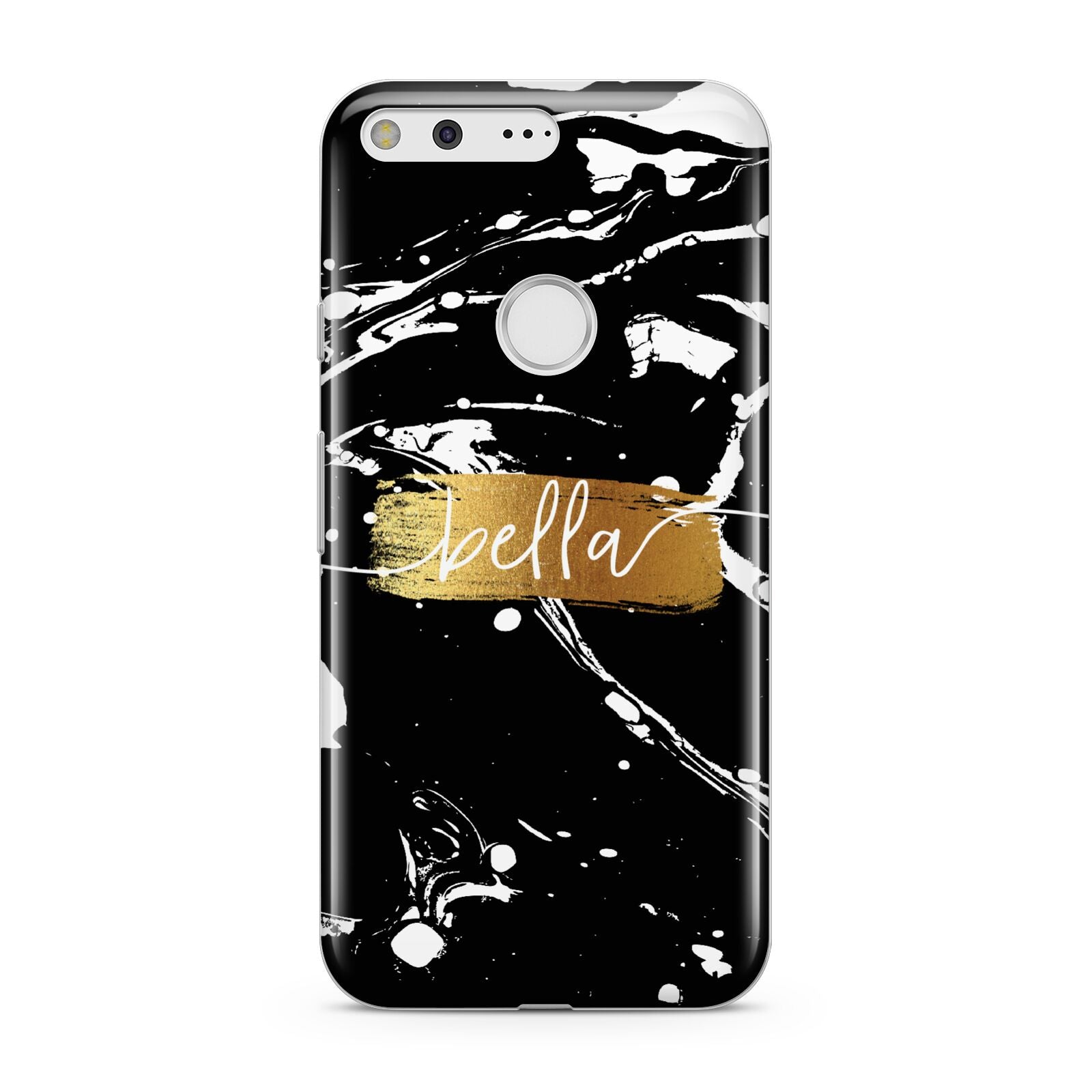 Personalised Black Gold Swirl Marble Google Pixel Case