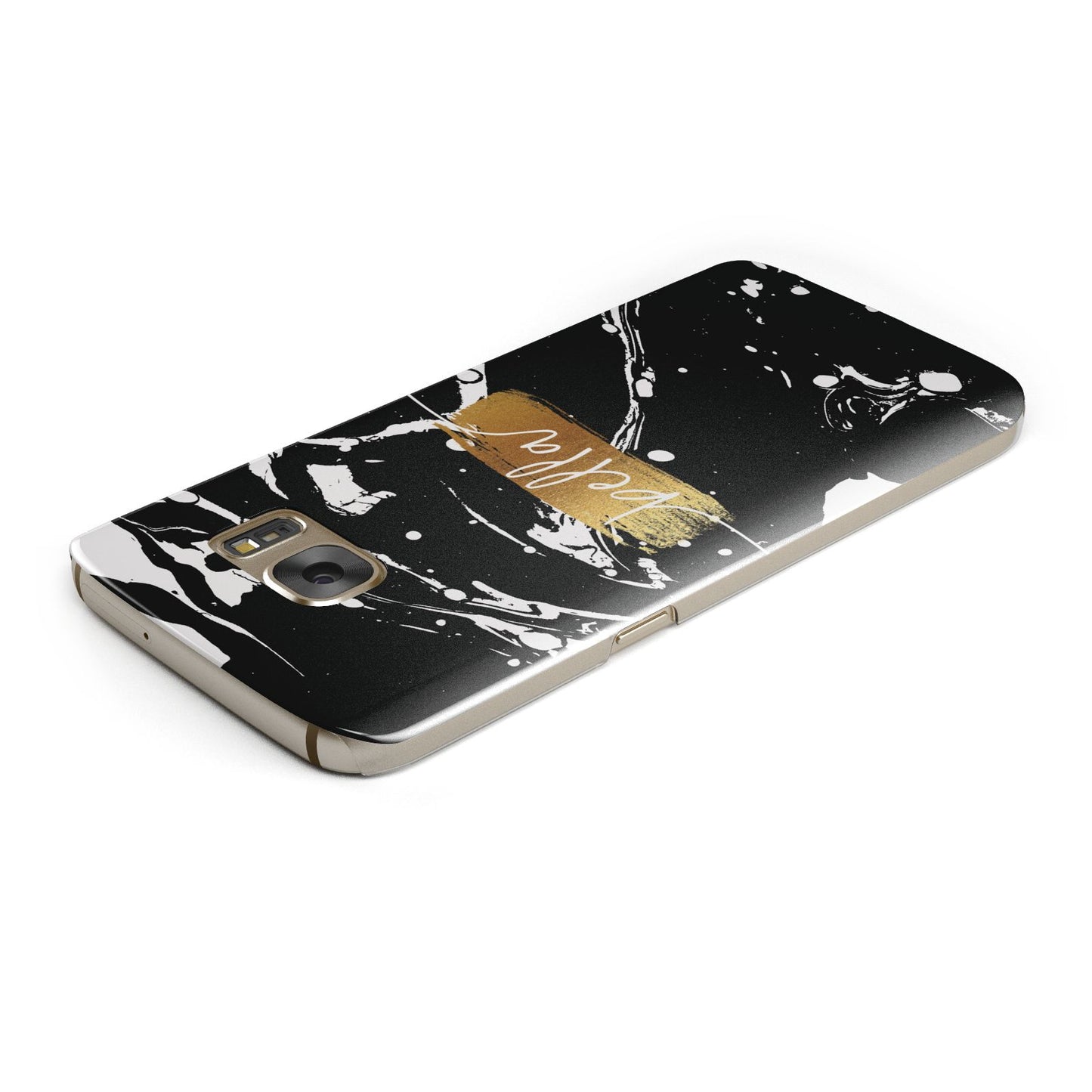 Personalised Black Gold Swirl Marble Samsung Galaxy Case Top Cutout