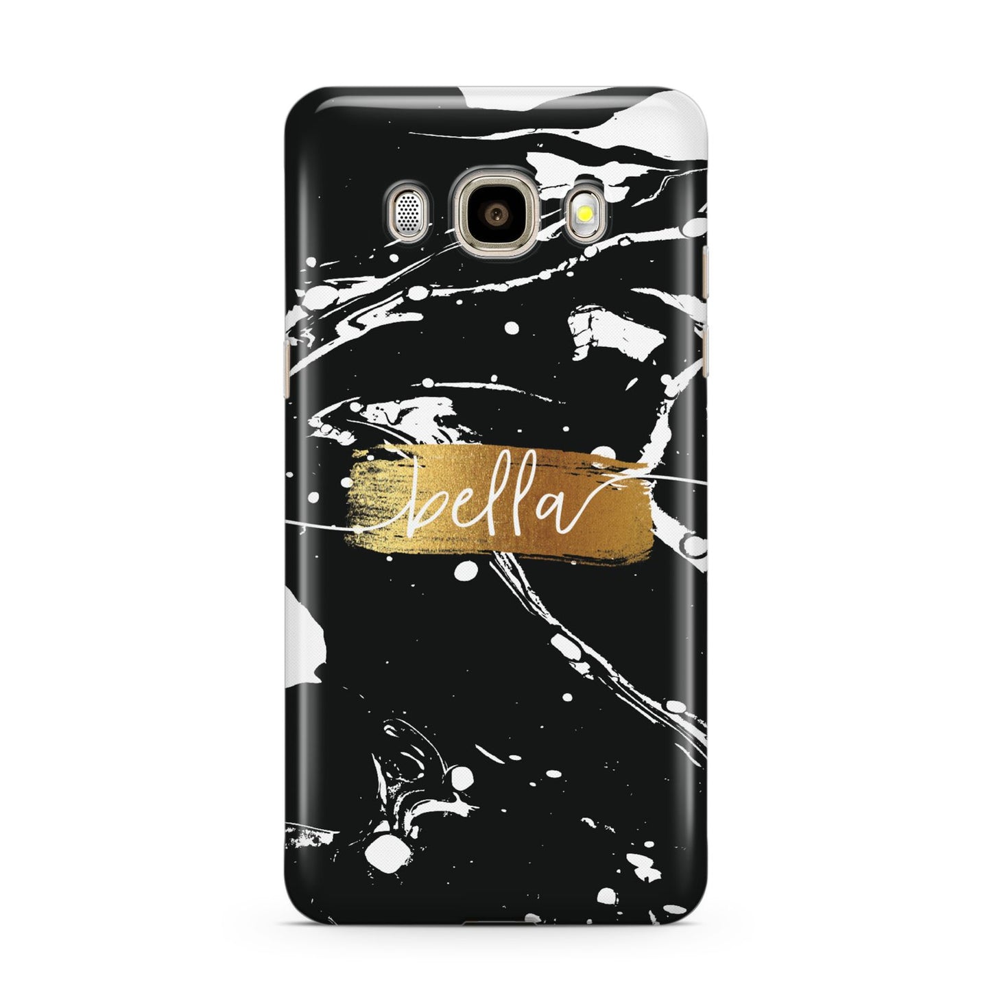 Personalised Black Gold Swirl Marble Samsung Galaxy J7 2016 Case on gold phone