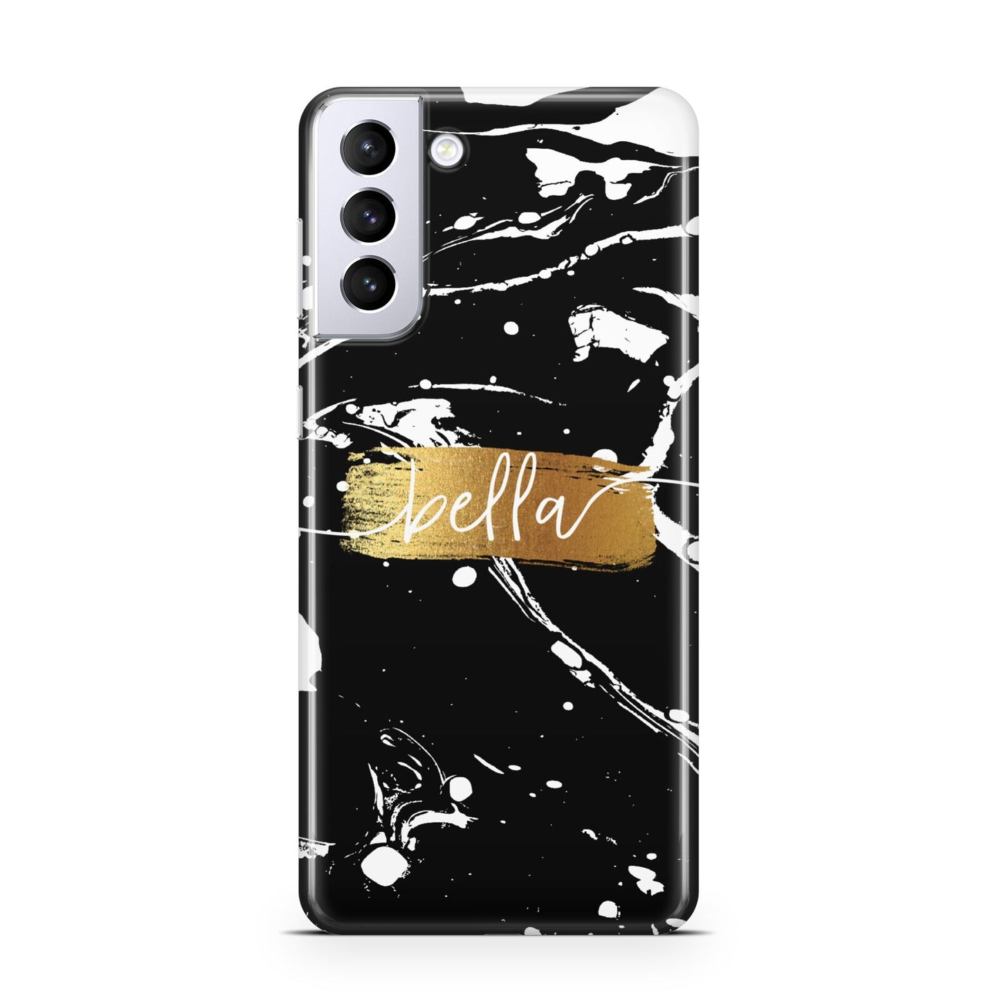 Personalised Black Gold Swirl Marble Samsung S21 Plus Phone Case