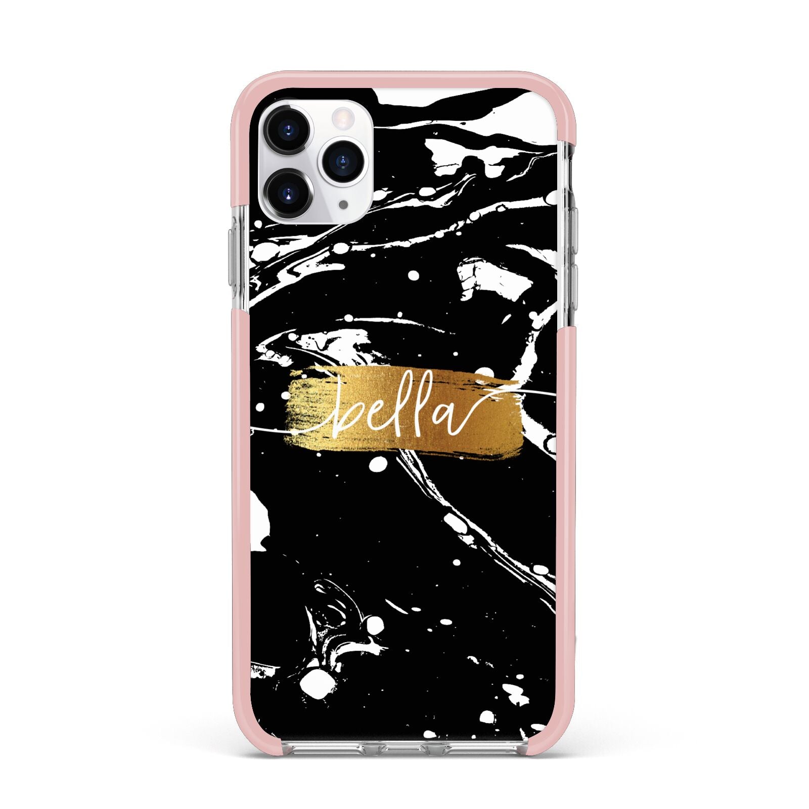 Personalised Black Gold Swirl Marble iPhone 11 Pro Max Impact Pink Edge Case