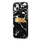 Personalised Black Gold Swirl Marble iPhone 13 Black Impact Case Side Angle on Silver phone