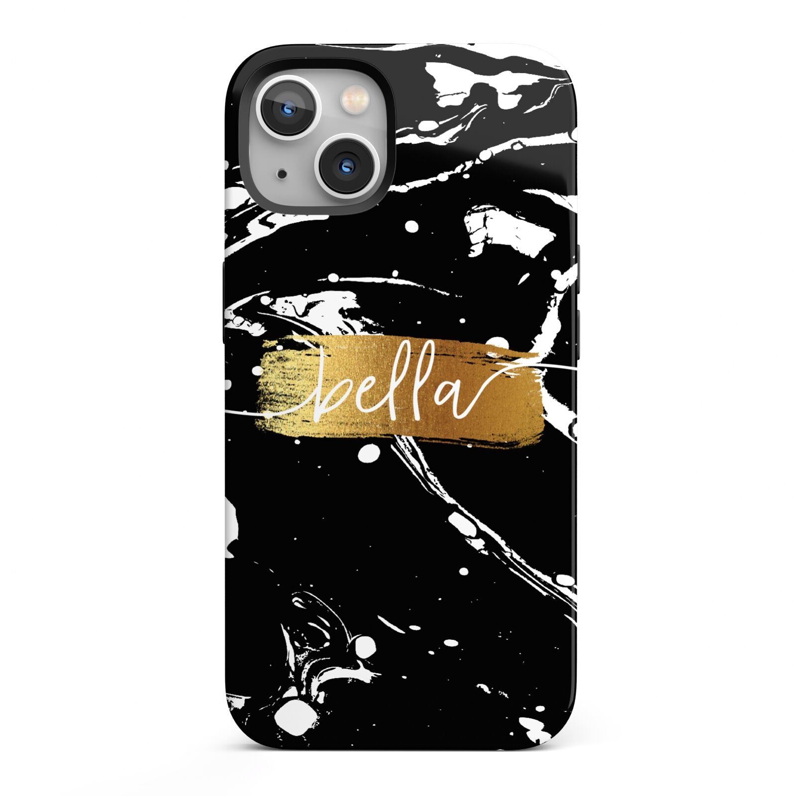 Personalised Black Gold Swirl Marble iPhone 13 Full Wrap 3D Tough Case