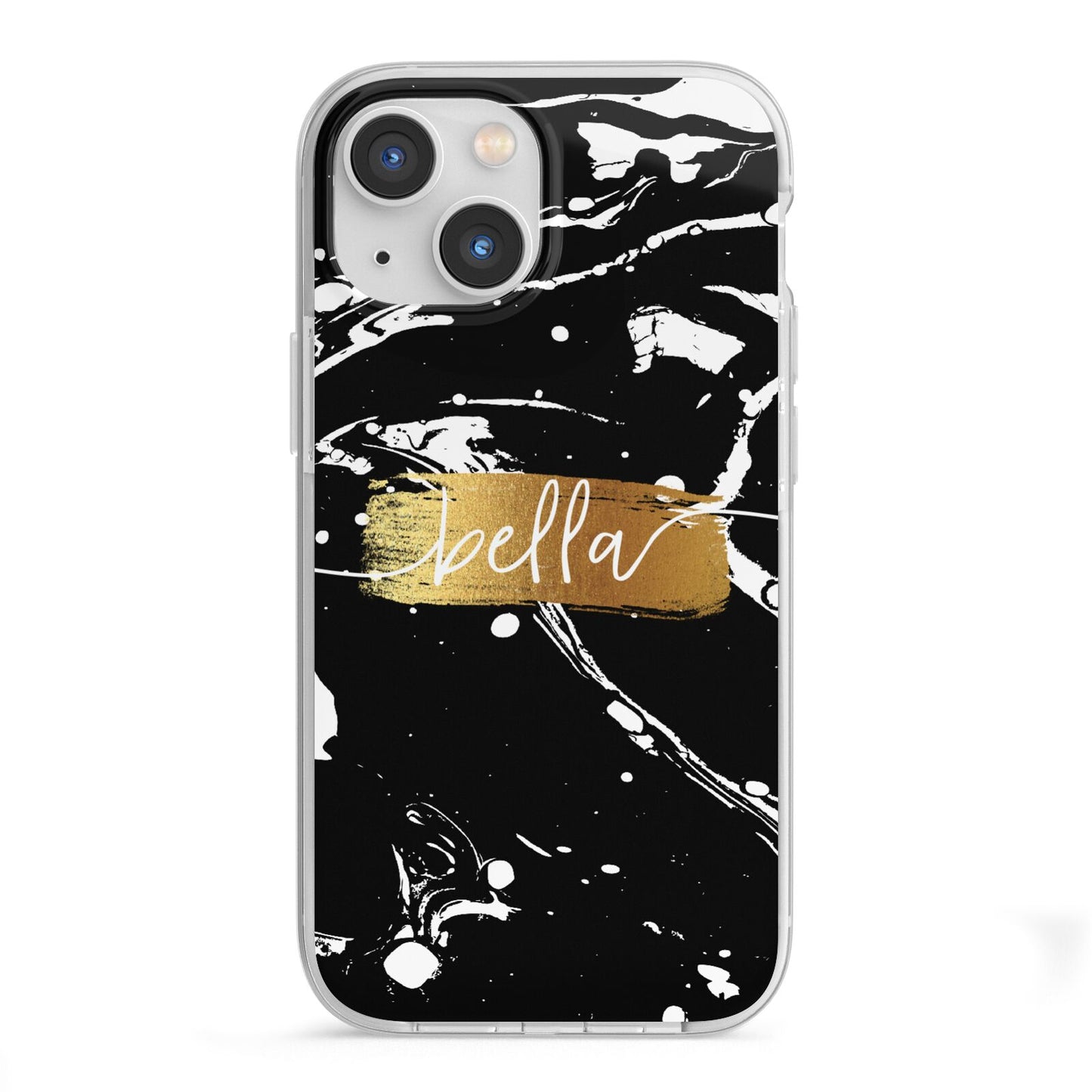 Personalised Black Gold Swirl Marble iPhone 13 Mini TPU Impact Case with White Edges