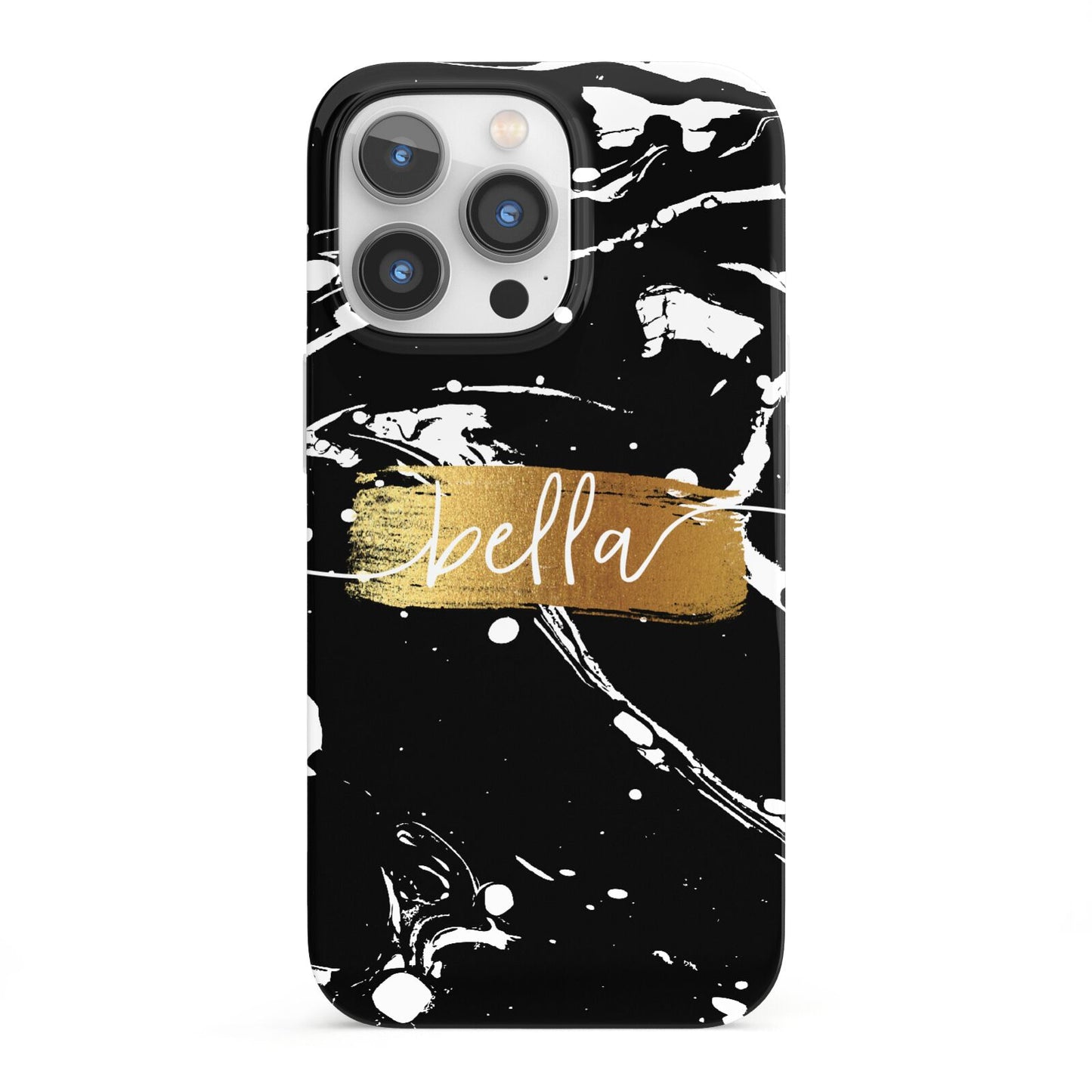 Personalised Black Gold Swirl Marble iPhone 13 Pro Full Wrap 3D Snap Case