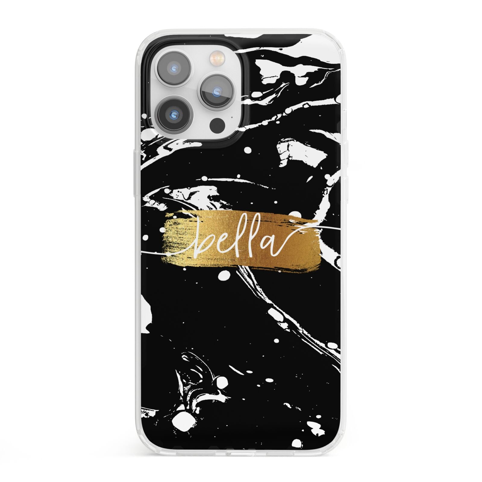 Personalised Black Gold Swirl Marble iPhone 13 Pro Max Clear Bumper Case