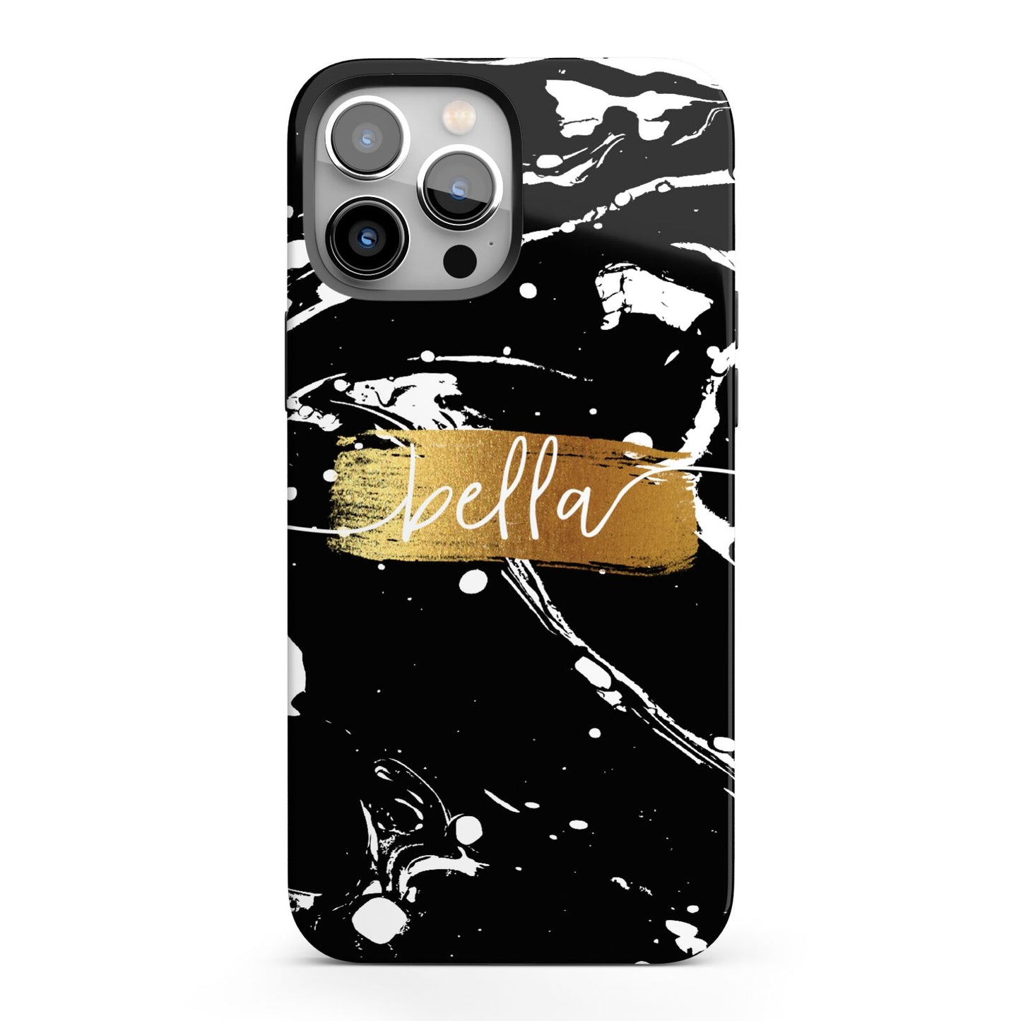 Personalised Black Gold Swirl Marble iPhone 13 Pro Max Full Wrap 3D Tough Case