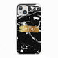 Personalised Black Gold Swirl Marble iPhone 13 TPU Impact Case with White Edges