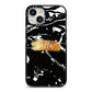 Personalised Black Gold Swirl Marble iPhone 14 Black Impact Case on Silver phone