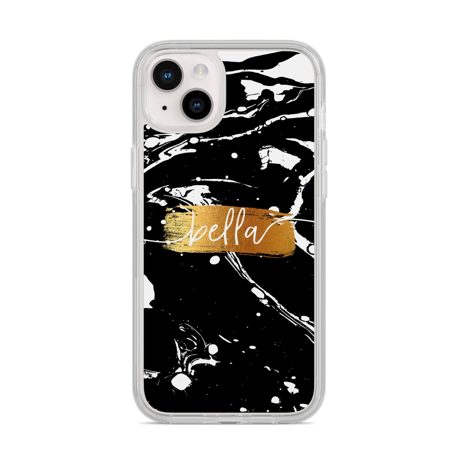 Personalised Black Gold Swirl Marble iPhone 14 Plus Clear Tough Case Starlight