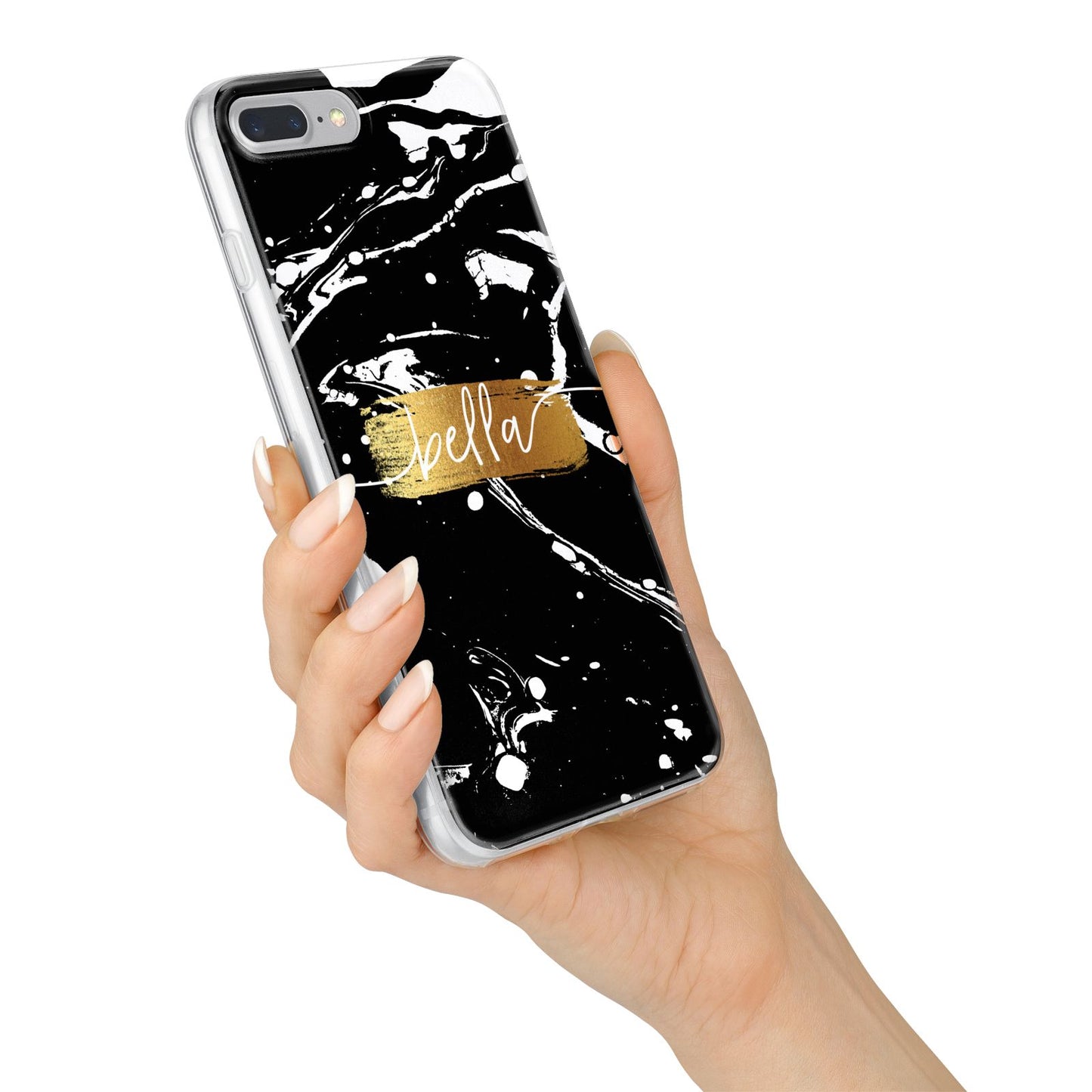Personalised Black Gold Swirl Marble iPhone 7 Plus Bumper Case on Silver iPhone Alternative Image