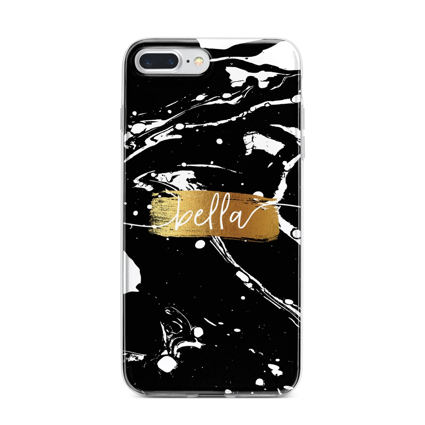 Personalised Black Gold Swirl Marble iPhone 7 Plus Bumper Case on Silver iPhone