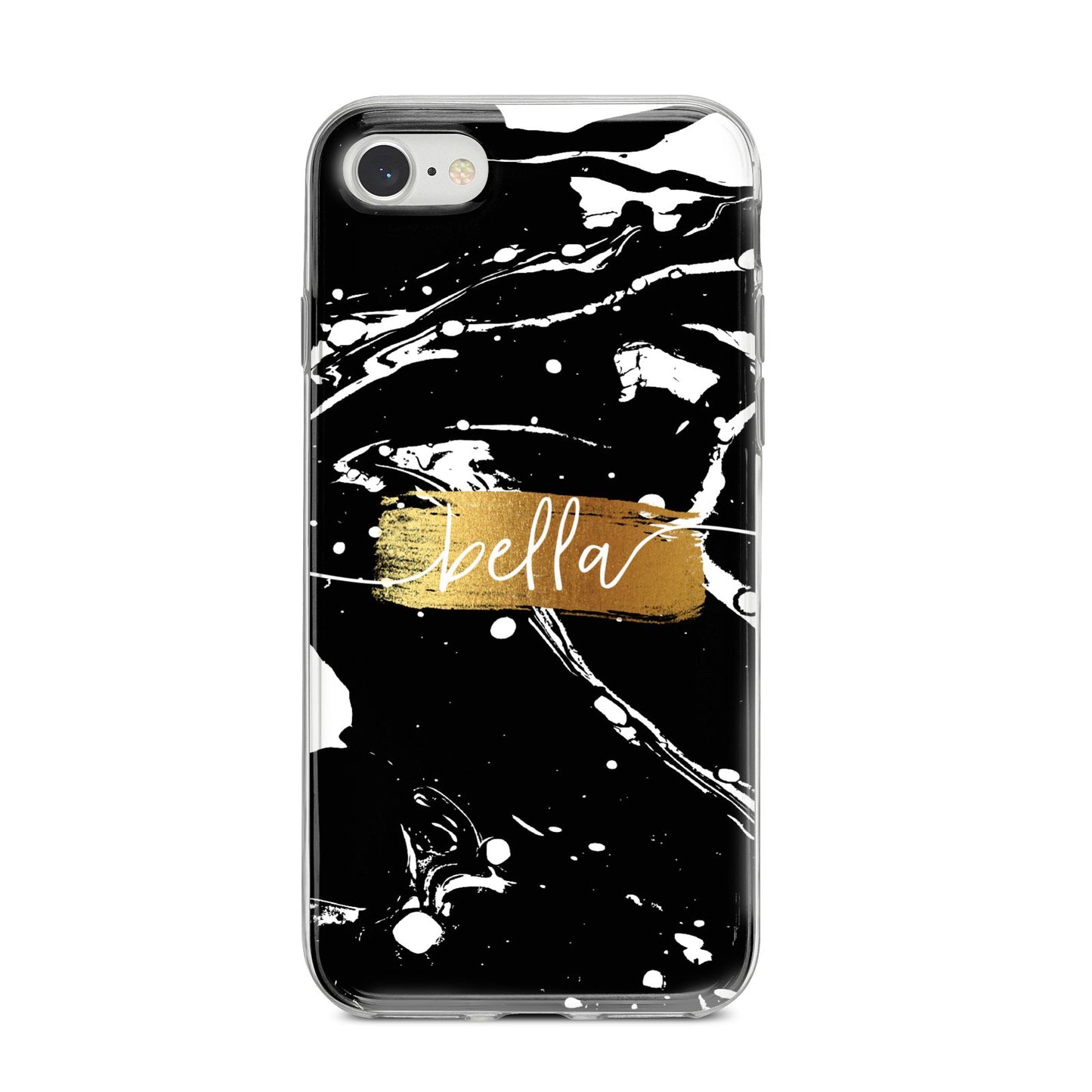 Personalised Black Gold Swirl Marble iPhone 8 Bumper Case on Silver iPhone