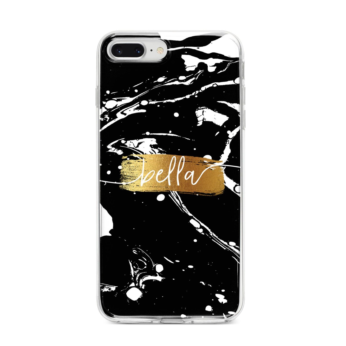 Personalised Black Gold Swirl Marble iPhone 8 Plus Bumper Case on Silver iPhone