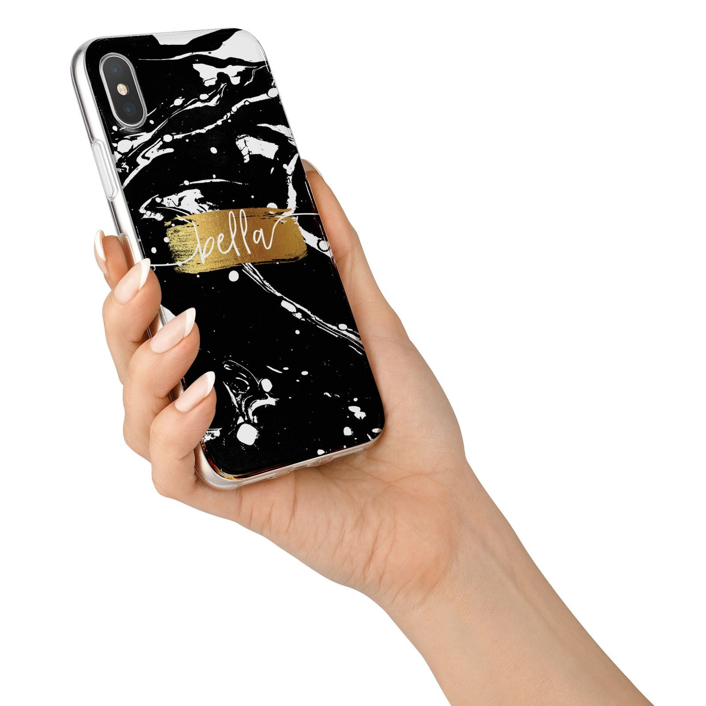 Personalised Black Gold Swirl Marble iPhone X Bumper Case on Silver iPhone Alternative Image 2
