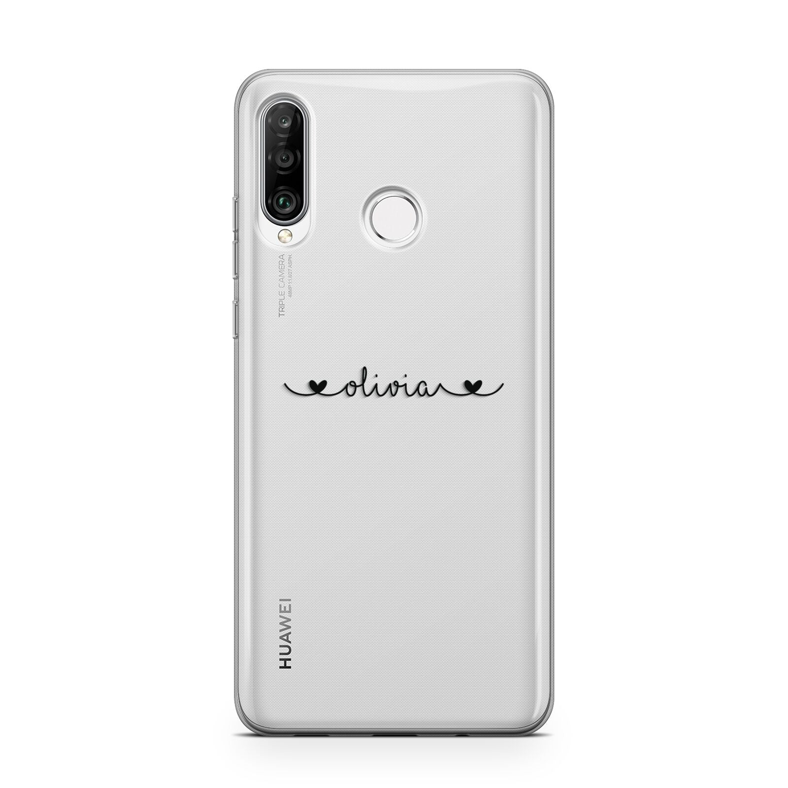 Personalised Black Handwritten Name Hearts Clear Huawei P30 Lite Phone Case